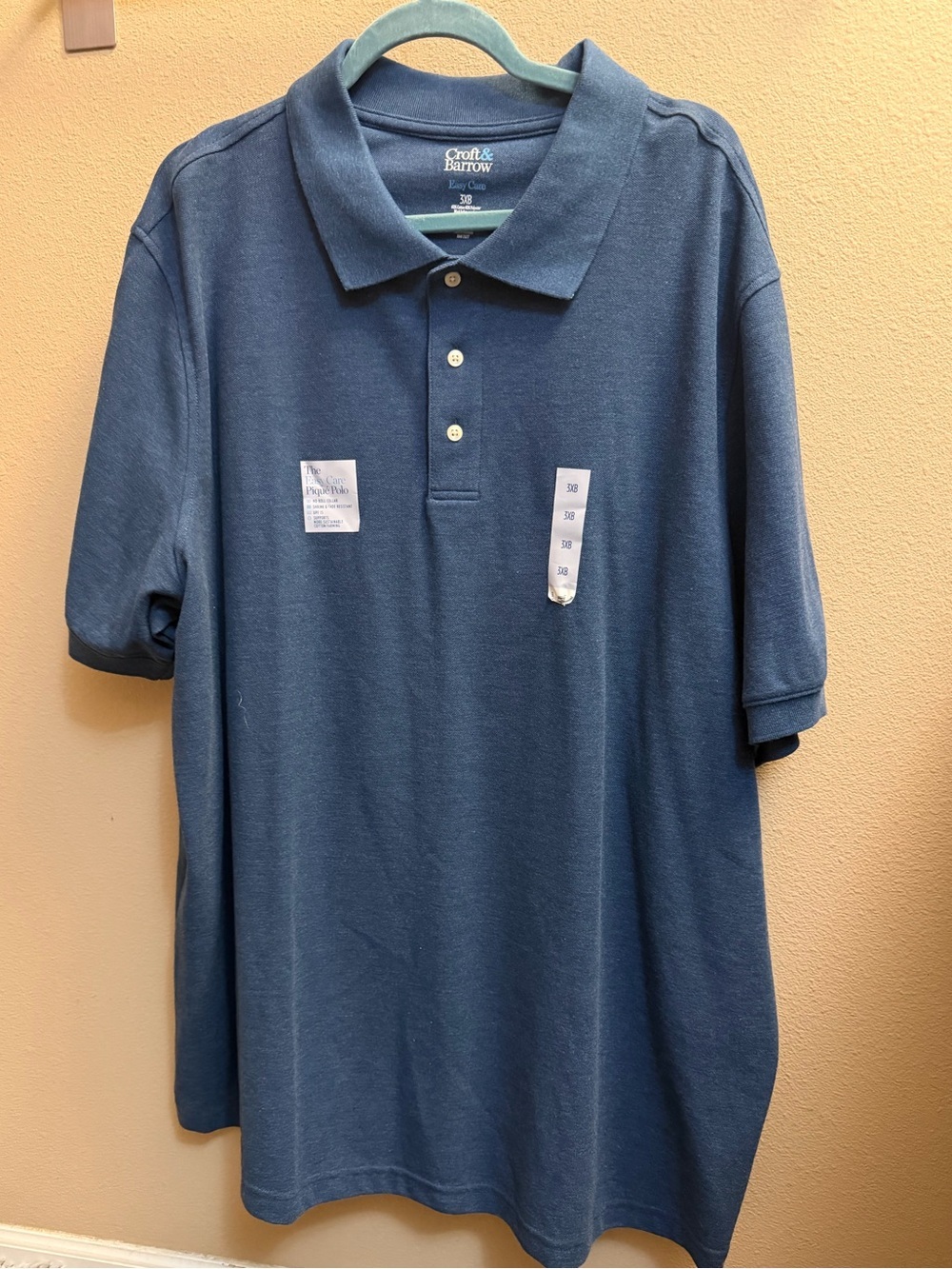NEW! CROFT & BARROW Men’s Polo 3XB Blue Wrinkle Free Sustainable Big And Tall